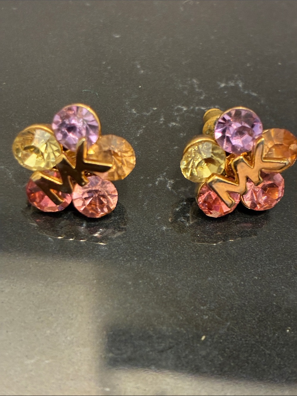 Micheal Kors Gold Floral Multicolor Pastel Crystal Stud Earrings - Women Jewelry
